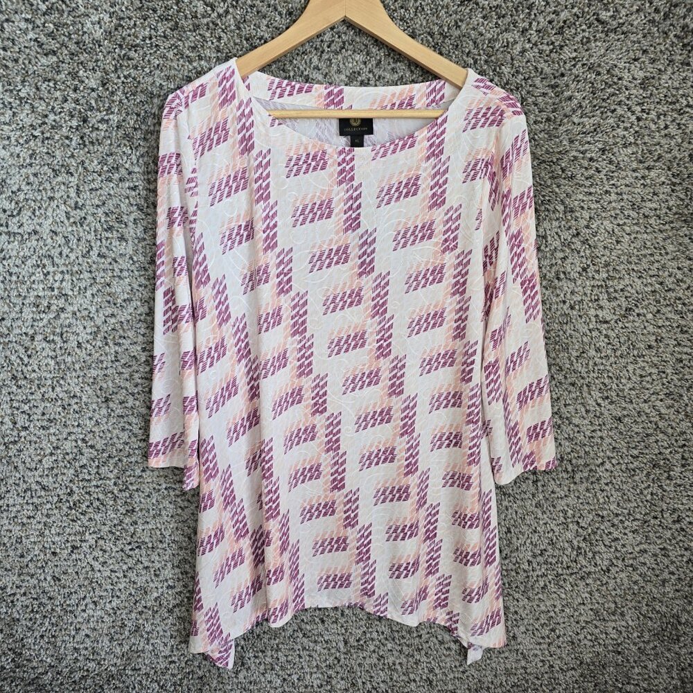 JM Collection Top Womens PL Petite Large Purple Jacquard Textured Blouse Ladies